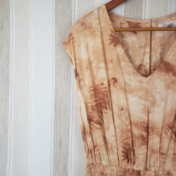 Japna Tie Dye Jumpsuit Neutral Tan Short Sleeves Size Small - Picture 3 of 11